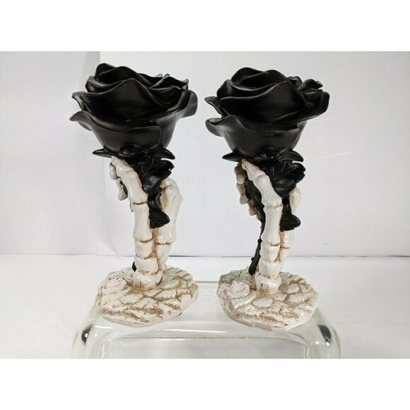 Yankee Candle Halloween Taper Holder Skeleton Black Rose  HolderPHANTASMAGORIA - Picture 4 of 7